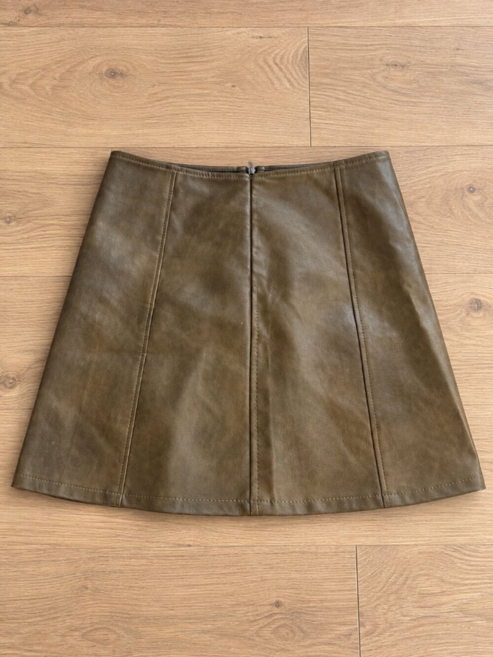 Brown Faux Leather A Line Mini Skirt Y2K 90s Mod Size Small